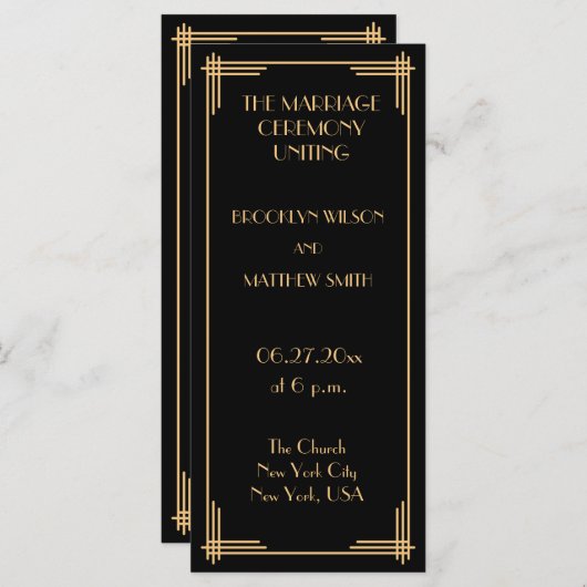  Great Gatsby Art Deco Wedding Programma's (Voorkant / Achterkant)