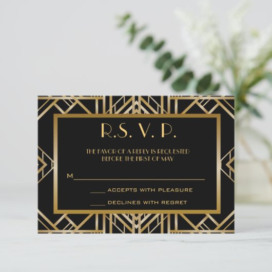 Great Gatsby Art Deco Wedding Response Cards RSVP (Staand voorkant)