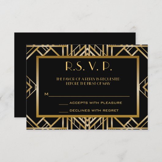 Great Gatsby Art Deco Wedding Response Cards RSVP (Voorkant / Achterkant)