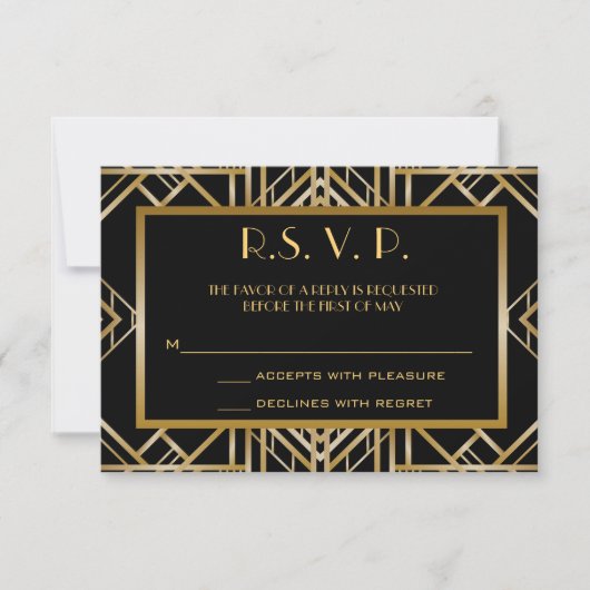 Great Gatsby Art Deco Wedding Response Cards RSVP Kaartje (Voorkant)