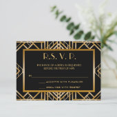 Great Gatsby Art Deco Wedding Response Cards RSVP Kaartje (Staand voorkant)