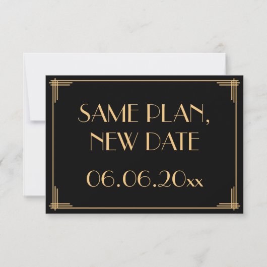 Great Gatsby Art Deco Wedding Same Plan New Date Save The Date (Voorkant)