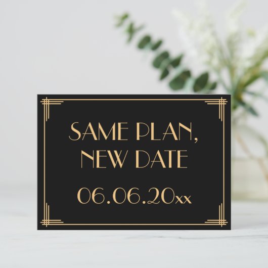 Great Gatsby Art Deco Wedding Same Plan New Date Save The Date (Staand voorkant)