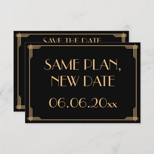 Great Gatsby Art Deco Wedding Same Plan New Date Save The Date (Voorkant / Achterkant)