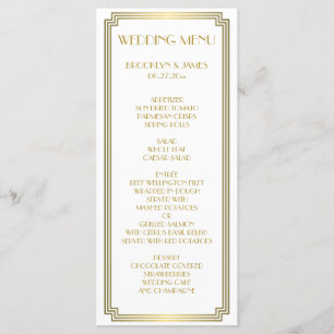 Great Gatsby Art Deco White Gold Wedding Menu Kaar