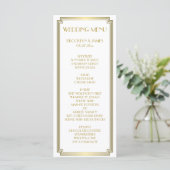 Great Gatsby Art Deco White Gold Wedding Menu Kaar (Staand voorkant)
