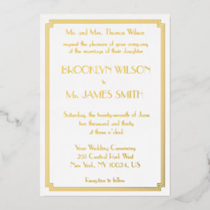 Great Gatsby Art Deco witte echte gouden folie bru Uitnodiging