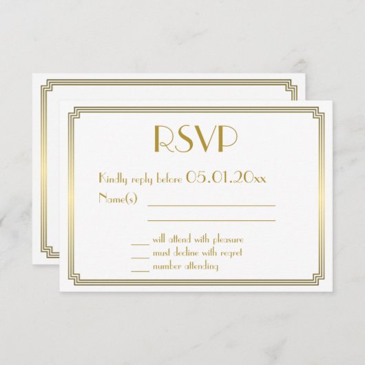 Great Gatsby Art Deco Witte Gouden Trouw RSVP Kaar (Voorkant / Achterkant)