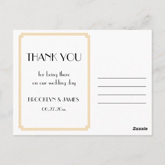 Great Gatsby Art Deco Zwarte Trouw Dank Je Briefkaart (Achterkant)