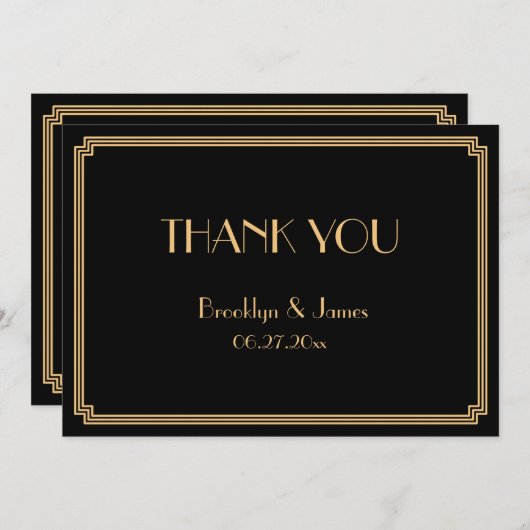 Great Gatsby Art Deco Zwarte Trouw Trouwkaart Bedankkaart (Voorkant / Achterkant)
