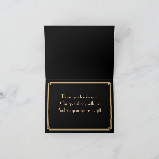 Great Gatsby Art Deco Zwarte Trouw Trouwkaart Bedankkaart (Binnen)