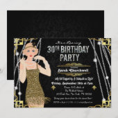Great Gatsby Flapper Girl 30th Birthday Invitation Kaart (Voorkant / Achterkant)