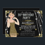 Great Gatsby Flapper Girl 30th Birthday Invitation Kaart<br><div class="desc">Gelebraat zoals ze dat deden in de Zwingende Twenties met onze geweldige,  Gatsby-geïnspireerde uitnodiging. Of u nu een bacheloretfeestje of een verjaardagsfeestje plant,  neem uw evenement op tijd terug naar het fantastische tijdperk van Art Deco en lavish living.</div>
