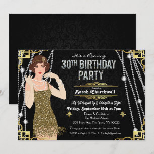 Great Gatsby Flapper Girl 30th Birthday Invitation Kaart