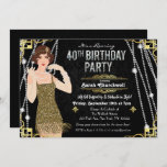 Great Gatsby Flapper Girl 40th Birthday Invitation Kaart<br><div class="desc">Gelebraat zoals ze dat deden in de Zwingende Twenties met onze geweldige,  Gatsby-geïnspireerde uitnodiging. Of u nu een bacheloretfeestje of een verjaardagsfeestje plant,  neem uw evenement op tijd terug naar het fantastische tijdperk van Art Deco en lavish living.</div>