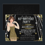 Great Gatsby Flapper Girl 40th Birthday Invitation Kaart<br><div class="desc">Gelebraat zoals ze dat deden in de Zwingende Twenties met onze geweldige,  Gatsby-geïnspireerde uitnodiging. Of u nu een bacheloretfeestje of een verjaardagsfeestje plant,  neem uw evenement op tijd terug naar het fantastische tijdperk van Art Deco en lavish living.</div>