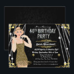 Great Gatsby Flapper Girl 40th Birthday Invitation Kaart<br><div class="desc">Gelebraat zoals ze dat deden in de Zwingende Twenties met onze geweldige,  Gatsby-geïnspireerde uitnodiging. Of u nu een bacheloretfeestje of een verjaardagsfeestje plant,  neem uw evenement op tijd terug naar het fantastische tijdperk van Art Deco en lavish living. //BRUNETTE HAAROPTIE BESCHIKBAAR IN SHOP//</div>