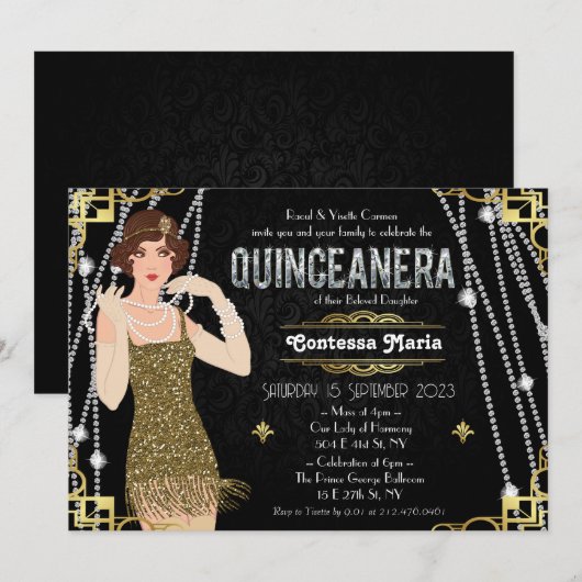 Great Gatsby Flapper Girl Quinceanera Kaart (Voorkant / Achterkant)