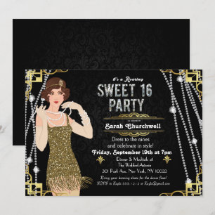 Great Gatsby Flapper Sweet 16 verjaardagsuitnodigi Kaart