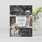 Great Gatsby glam Flapper meisjes zilver zwart Kaart (Staand voorkant)