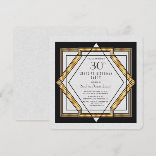 Great Gatsby Gold White Art Deco 30 Birthday Party Kaart (Voorkant / Achterkant)