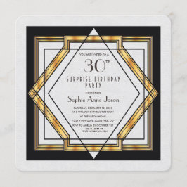 Great Gatsby Gold White Art Deco 30 Birthday Party Kaart