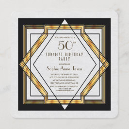 Great Gatsby Gold White Art Deco 50 Birthday Party Kaart