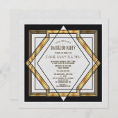 Great Gatsby Gold White Art Deco Wedding Invite Kaart (Voorkant / Achterkant)