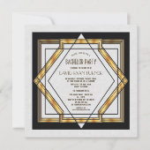 Great Gatsby Gold White Art Deco Wedding Invite Kaart (Voorkant)