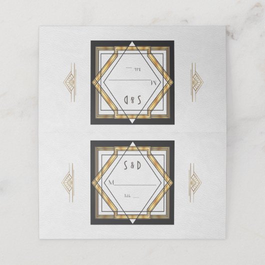 Great Gatsby Goud Witte Art Deco Trouwdag Plaatskaartje (Buitenkant ongevouwen)