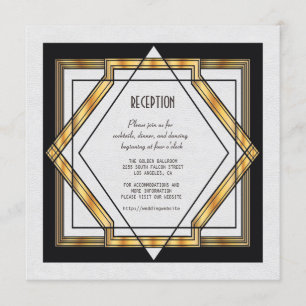Great Gatsby Goud Witte Art Deco Trouwreceptie Kaart