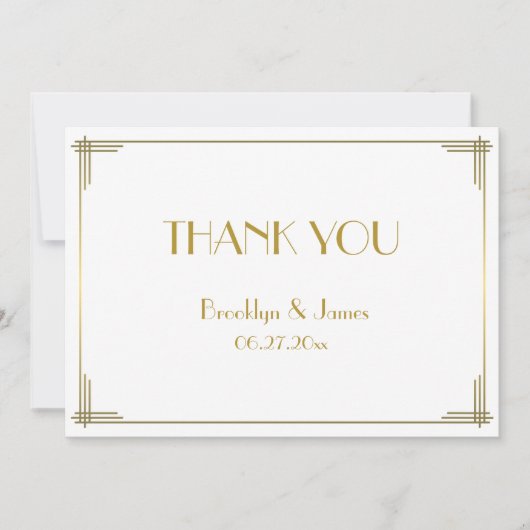 Great Gatsby Gouden Art Deco Trouw Dankkaart Bedankkaart (Voorkant)