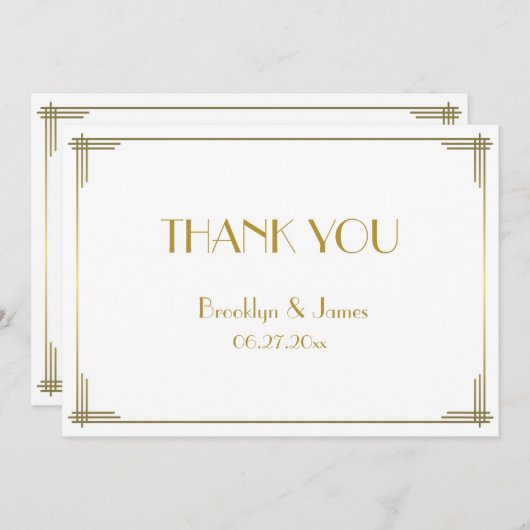 Great Gatsby Gouden Art Deco Trouw Dankkaart Bedankkaart (Voorkant / Achterkant)