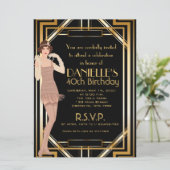Great Gatsby Inspired Art Deco Birthday Invitation Kaart (Staand voorkant)