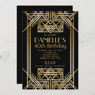 Great Gatsby Inspired Art Deco Birthday Invitation Kaart