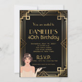 Great Gatsby Inspired Art Deco Birthday Invitation Kaart (Voorkant)