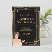 Great Gatsby Inspired Art Deco Birthday Invitation Kaart (Staand voorkant)