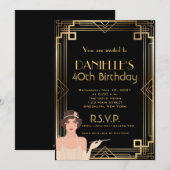 Great Gatsby Inspired Art Deco Birthday Invitation Kaart (Voorkant / Achterkant)