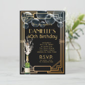 Great Gatsby Inspired Art Deco Birthday Invitation Kaart (Staand voorkant)