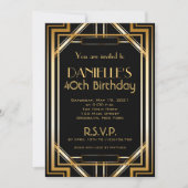 Great Gatsby Inspired Art Deco Birthday Invitation Kaart (Voorkant)