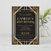 Great Gatsby Inspired Art Deco Birthday Invitation Kaart (Staand voorkant)