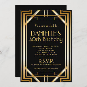 Great Gatsby Inspired Art Deco Birthday Invitation Kaart