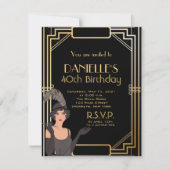 Great Gatsby Inspired Art Deco Birthday Invitation Kaart (Voorkant)