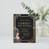 Great Gatsby Inspired Art Deco Birthday Invitation Kaart (Staand voorkant)