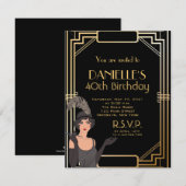 Great Gatsby Inspired Art Deco Birthday Invitation Kaart (Voorkant / Achterkant)