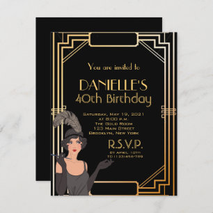 Great Gatsby Inspired Art Deco Birthday Invitation Kaart