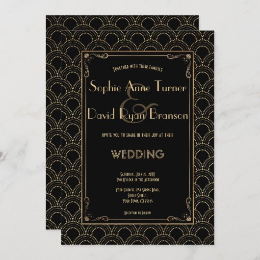 Great Gatsby jaren '20 Art Deco Wedding Invite Kaart (Voorkant / Achterkant)