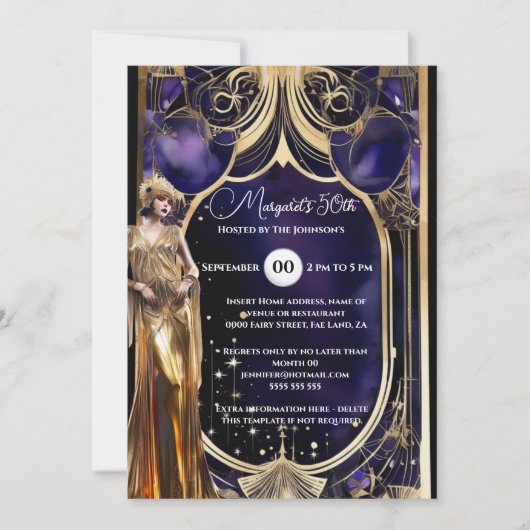 Great Gatsby paarse gouden 1920 retro thema Kaart (Voorkant)