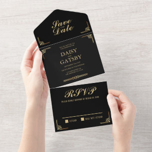Great Gatsby Save the Date RSVP All In One Uitnodiging
