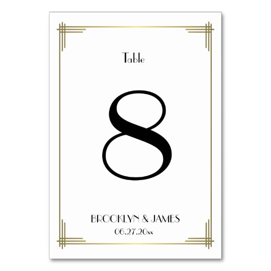 Great Gatsby White Wedding Table Numbers 8 Kaart (Achterkant)